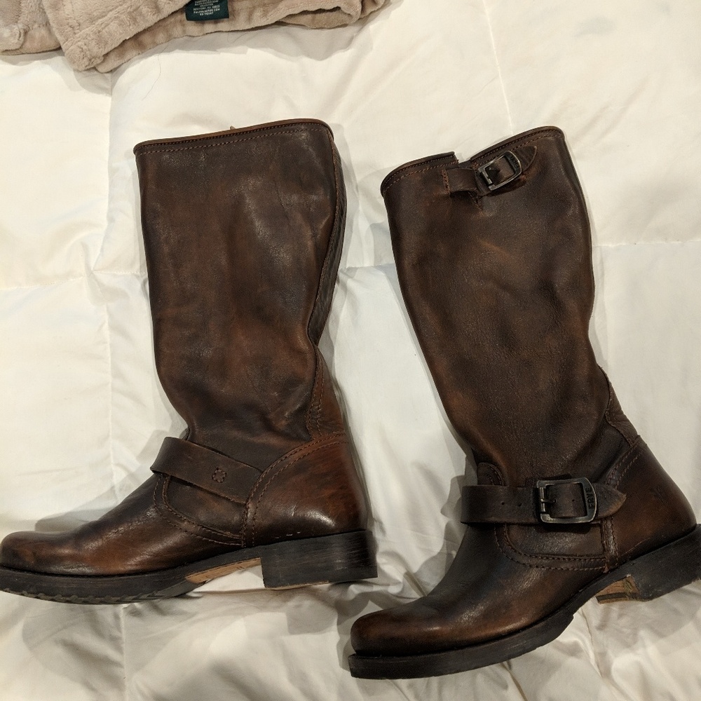 Frye brown leather boots.